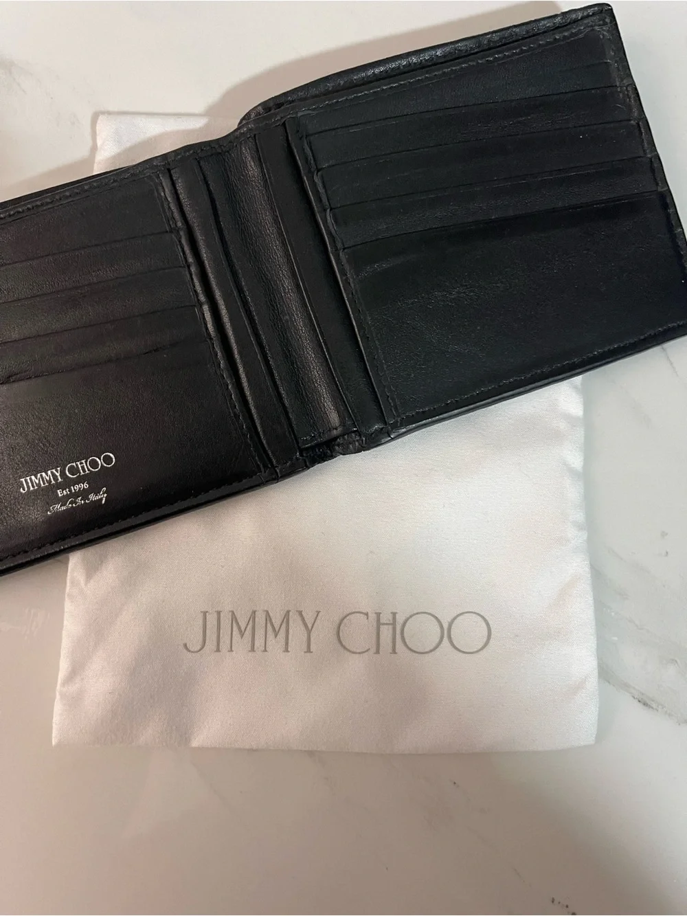 Jimmy Choo Black Croc-Embossed Leather Bi-Fold Wallet